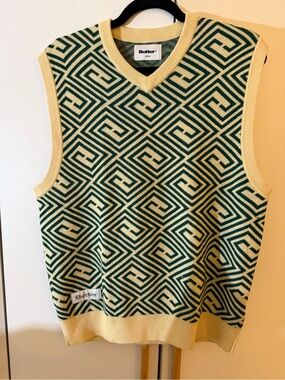 Butter Goods Green and Cream Geometric V-Neck Sweater Vest